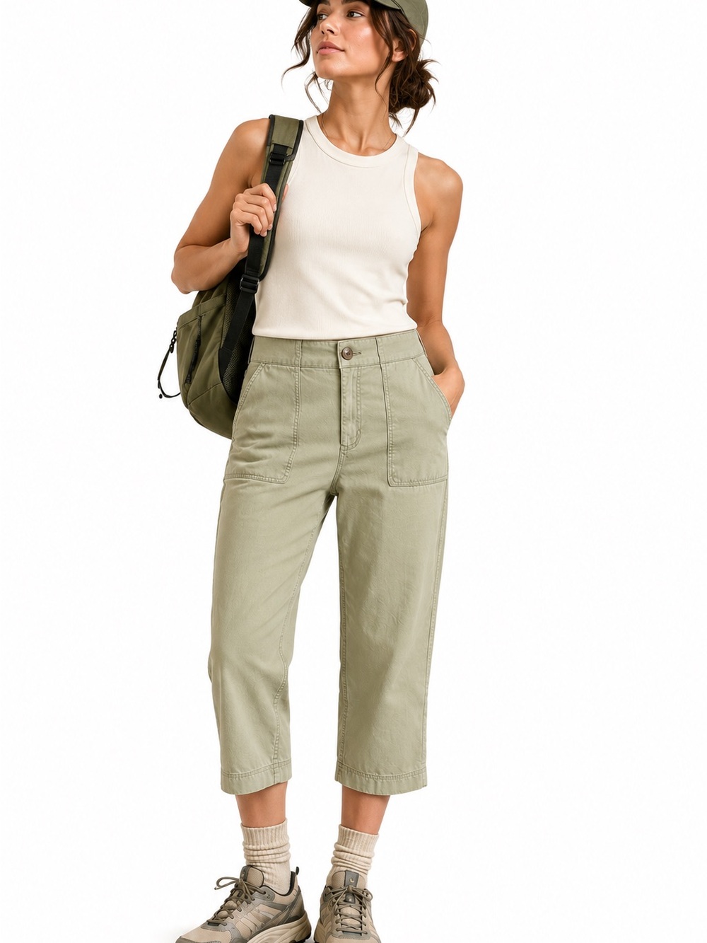 Woolrich Sage Green Gorpcore Utility Crop Pants Women’s Size 8 Hiking Outdoor